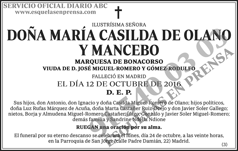 María Casilda de Olano y Mancebo